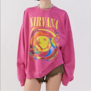 Urban Outfitters Nirvana Smiley Oversized Sweater - Grunge Streetwear Y2K - S/M